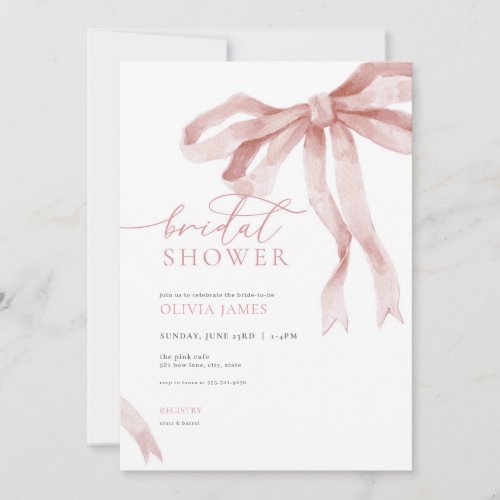 Dusty Pink Bow Bridal Shower Invitation