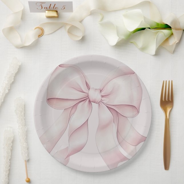 Dusty Pink Bow Bridal Shower Paper Plates (Wedding)