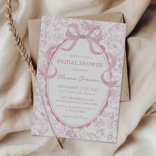 Dusty Pink Bow Chinoiserie Floral Bridal Shower Invitation