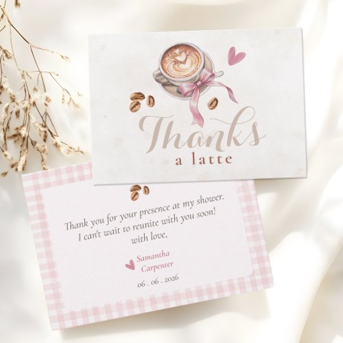 Dusty pink bow coffee  baby shower   thank you card