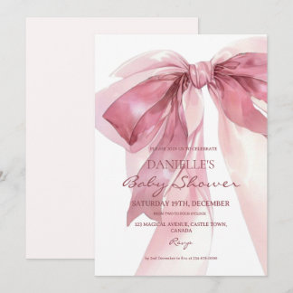 Dusty Pink Bow Girl Baby Shower  Invitation