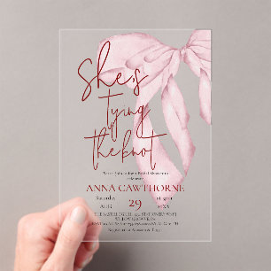 Dusty Pink Bow ⎮Modern Elegant Bridal Shower Acrylic Invitations