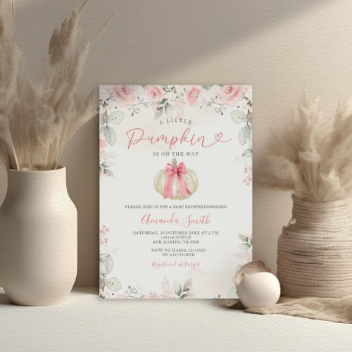 Dusty Pink Bowtie A Little Pumpkin Baby Shower Invitation