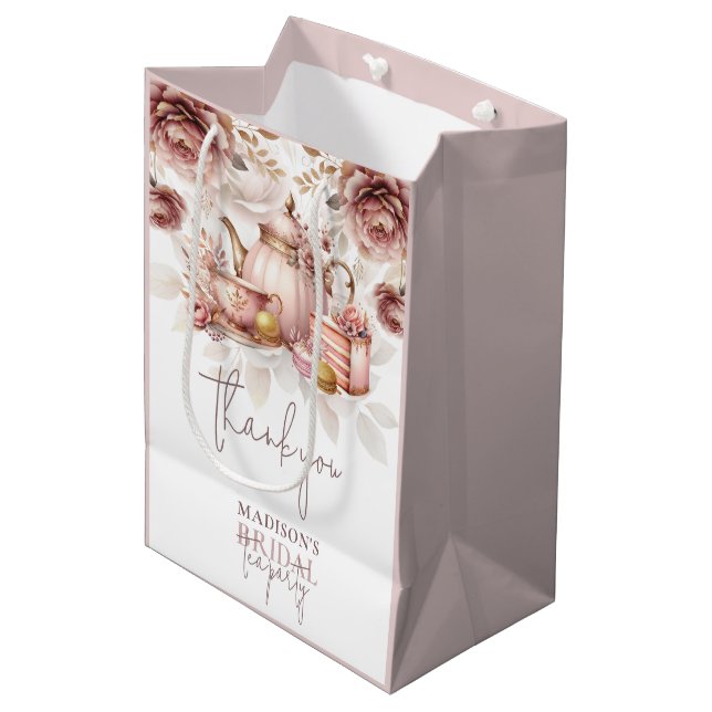 Dusty Pink Bridal High Tea Party Custom Medium Gift Bag (Front Angled)