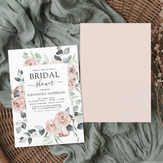 Dusty Pink Bridal Shower Floral Greenery Invitation (Creator Uploaded)