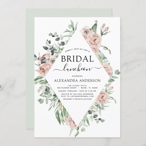  Dusty Pink Bridal Shower Luncheon Greenery Invita Invitation