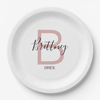 Dusty Pink Bride Monogram Paper Plates
