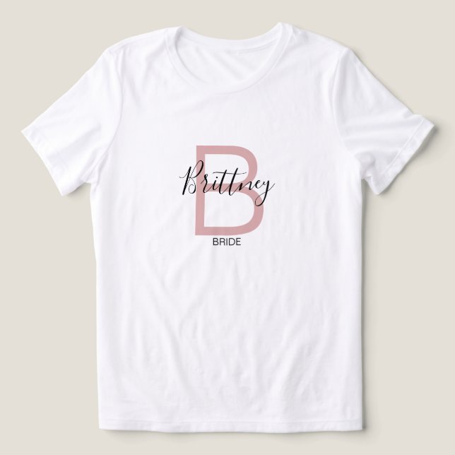 Dusty Pink Bride Monogram Tri-Blend Shirt (Design Front)