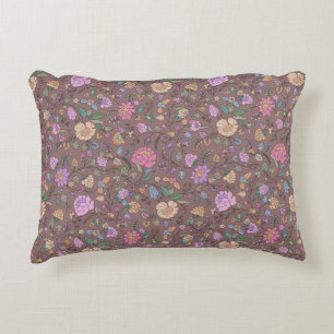 Dusty Pink Brown Beige Whimsical Colorful Floral Accent Pillow