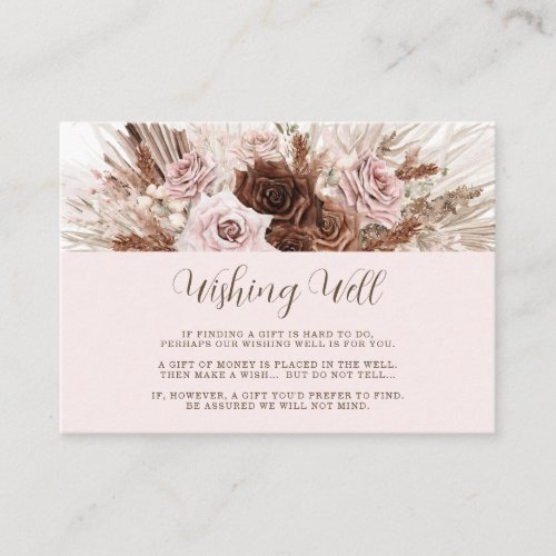 Dusty Pink Brown Floral Pampas Grass Wishing Well Enclosure Card