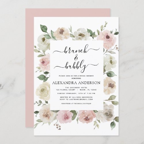 Dusty Pink Brunch  Bubbly Bridal Shower Invitation