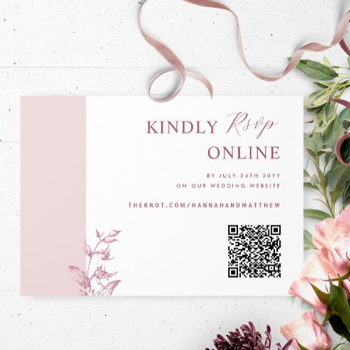 Dusty Pink Burgundy Elegant QR Code RSVP Wedding Enclosure Card