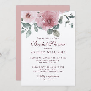 Dusty Pink Burgundy Floral Elegant Script Bridal S Invitation