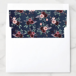 Dusty Pink Burgundy Floral Navy Blue Wedding Envelope Liner