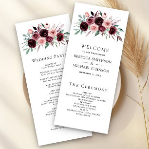 Dusty Pink Burgundy Floral Wedding Program