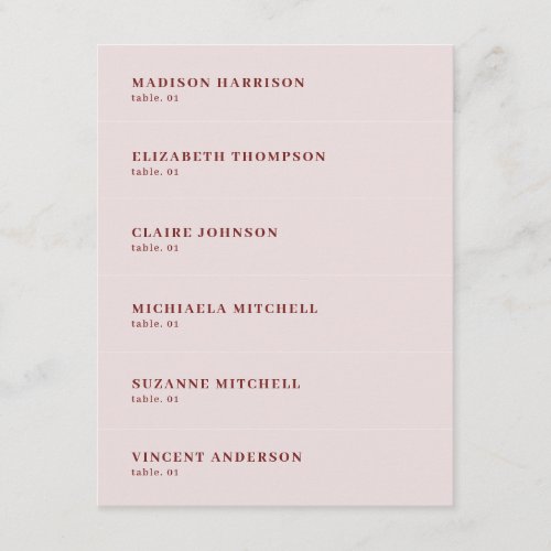 Dusty Pink Burgundy Wedding Place Name Card DIY