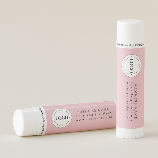 Dusty Pink Business Company Custom Logo & Text  Lip Balm (Front)