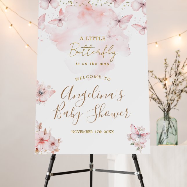 Dusty Pink Butterfly Baby Shower Foam Board (In Situ (Stand))