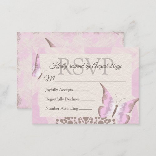 Dusty Pink Butterfly Quinceaera RSVP Card