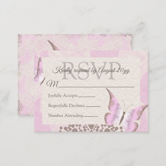 Dusty Pink Butterfly Quinceañera RSVP Card (Front/Back)