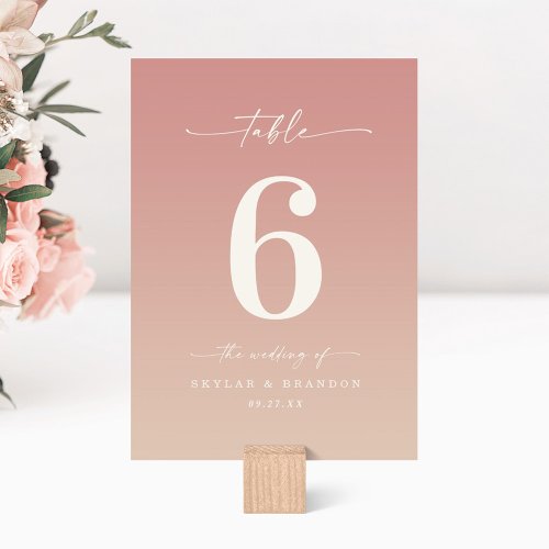 Dusty Pink  Champagne Ombre Monogrammed Wedding Table Number