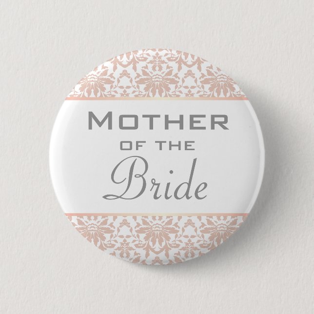 Dusty Pink Chandelier Damask Mother of the Bride Button (Front)