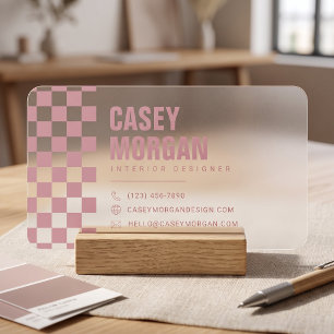 Dusty Pink Checkerboard Modern Clear Business Cards