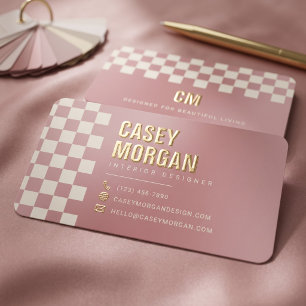 Dusty Pink Checkerboard Modern Foil Business Cards