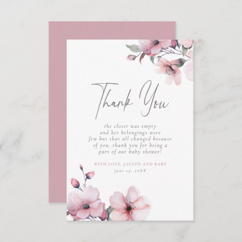 Dusty Pink Cherry Blossom Baby Shower Thank You Card