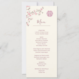 Dusty Pink Cherry Blossom Chinese Wedding Menu Invitation