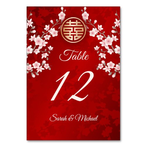 Dusty Pink Cherry Blossom Chinese Wedding Table Number