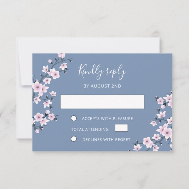 Dusty Pink Cherry Blossom  Wedding RSVP Card (Front)