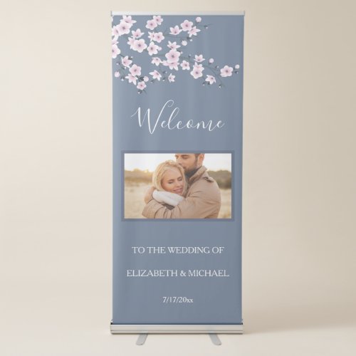 Dusty Pink Cherry Blossom  Wedding Welcome Photo Retractable Banner