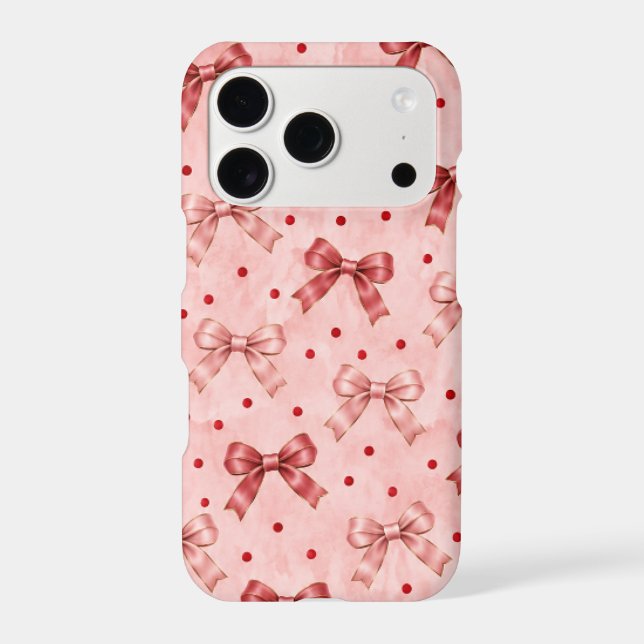Dusty Pink & Cherry Red Bow Pattern iPhone 17 Pro  Case (Back)
