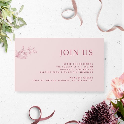 Dusty Pink Chic Modern Join Us Reception Wedding  Enclosure Card