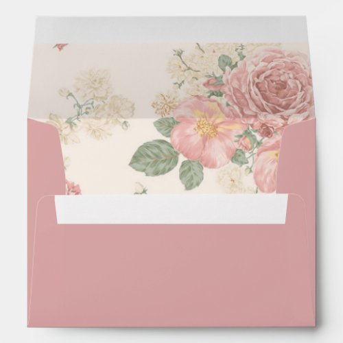 Dusty Pink Chic Vintage Rose Garden Cream Wedding Envelope