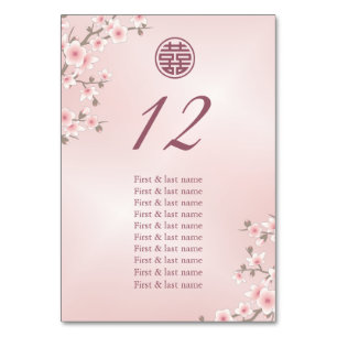 Dusty Pink Chinese Wedding Guest Names Table Number
