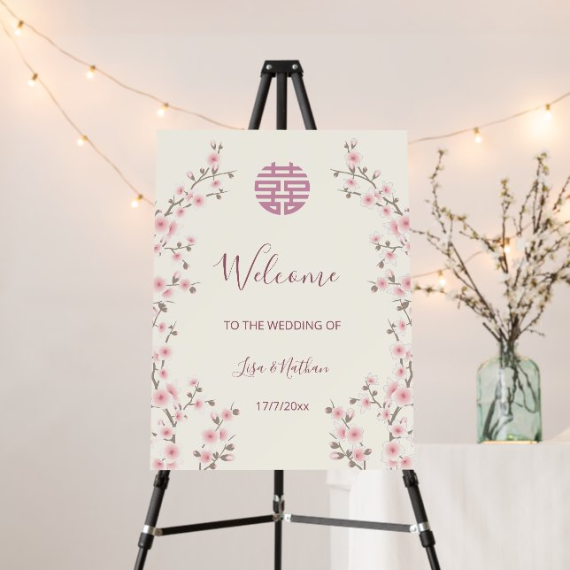 Dusty Pink Chinese Wedding Wedding Welcome Foam Board (In Situ (Stand))