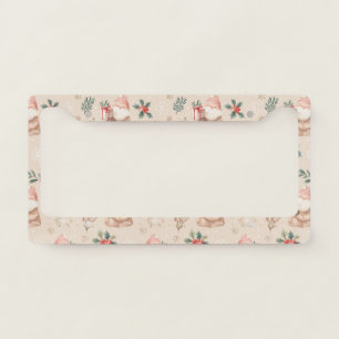 Dusty Pink Christmas Santa Botanical Watercolor License Plate Frame