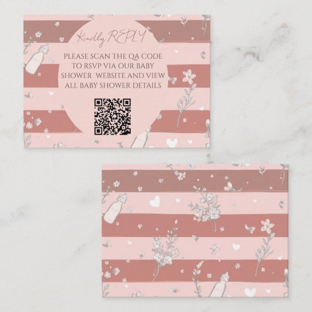 Dusty Pink Circle Frame QR Code Baby Shower RSVP  Note Card (Front/Back)