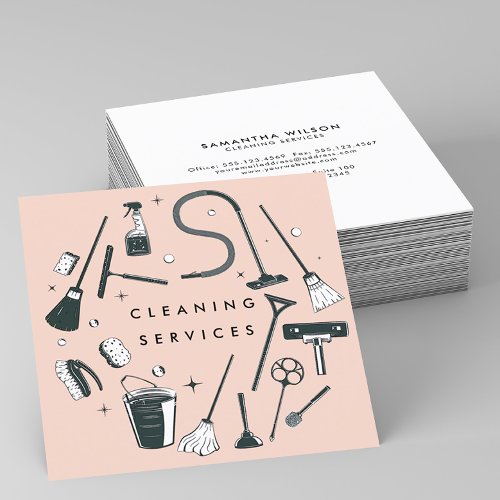 Dusty Pink Cleaning Services Square  Square Business Card