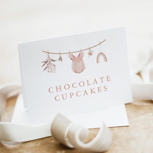 Dusty Pink Clothesline Baby Shower Food Label Card