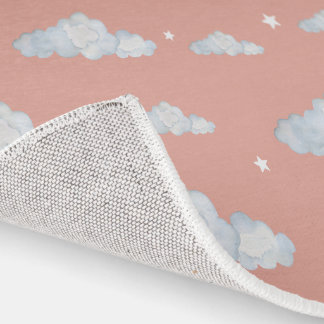 Dusty Pink Cloud and Stars Nursery Rug Boho Baby
