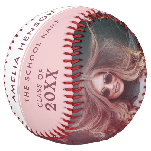 Dusty Pink Congratulations Grad Graduation 2 Photo Softball - Modern Dusty Pink Congratulations Grad 2 Photo Softball. This personalized graduation softball is a perfect gift for a graduate. Add 2 photos, the graduate`s name, school name and graduation year. You can change any text on the softball.