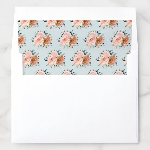 Dusty Pink Coral Peach Roses Botanical Floral Envelope Liner