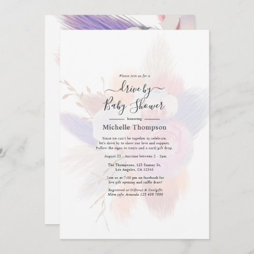 Dusty Pink Cotton Pampas Grass Drive By Shower Inv Invitation