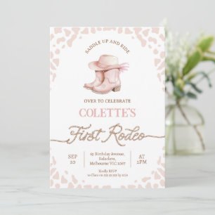 Dusty Pink Cowgirl Boots First Rodeo 1st Birthday Invitation