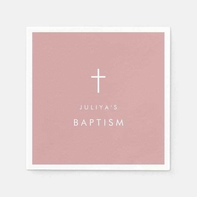 Dusty pink cross Baptism  Napkins (Front)