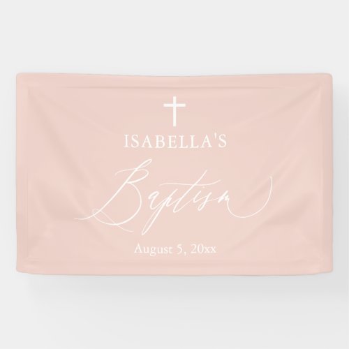 Dusty Pink Cross Girl Baptism Backdrop Banner