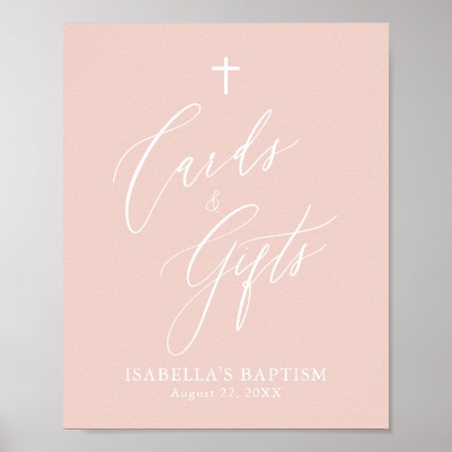 Dusty Pink Cross Girl Baptism Cards  Gifts Poster